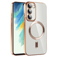 For Samsung Galaxy S21 FE 5G CD Texture Plating TPU MagSafe Phone Case with Lens Film(Brown) - Galaxy Phone Cases by PMC TechLife | Online Shopping South Africa | PMC TechLife