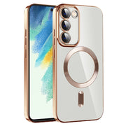 For Samsung Galaxy S21 FE 5G CD Texture Plating TPU MagSafe Phone Case with Lens Film(Brown)