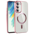 For Samsung Galaxy S21 FE 5G CD Texture Plating TPU MagSafe Phone Case with Lens Film(Pink) - Galaxy Phone Cases by PMC TechLife | Online Shopping South Africa | PMC TechLife