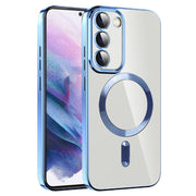 For Samsung Galaxy S21+ 5G CD Texture Plating TPU MagSafe Phone Case with Lens Film(Sierra Blue)