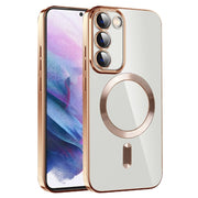 For Samsung Galaxy S21+ 5G CD Texture Plating TPU MagSafe Phone Case with Lens Film(Brown)