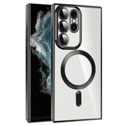 For Samsung Galaxy S22 Ultra 5G CD Texture Plating TPU MagSafe Phone Case with Lens Film(Black)
