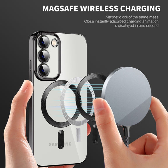 For Samsung Galaxy S21 5G CD Texture Plating TPU MagSafe Phone Case with Lens Film(Brown)