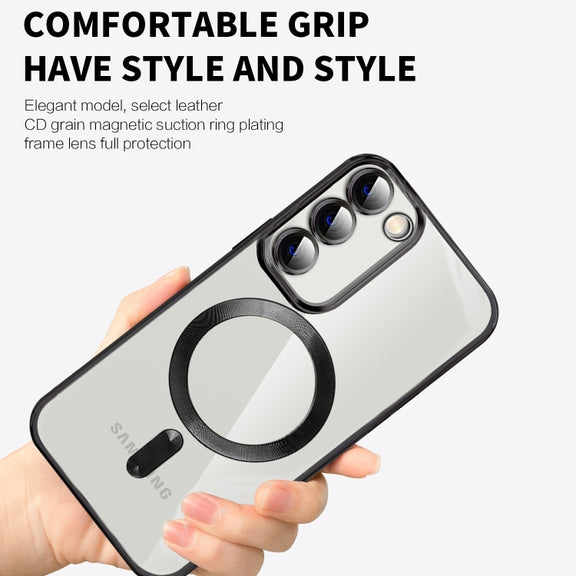 For Samsung Galaxy S20 Ultra CD Texture Plating TPU MagSafe Phone Case with Lens Film(Black)