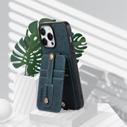 For iPhone 15 Pro ABEEL Litchi Texture Card Bag PU Phone Case(Blue)