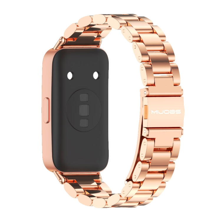 For Huawei Band 8 / 9 / 10 Mijobs Three Bead Bamboo Stainless Steel Watch Band(Rose Gold)
