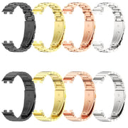 For Huawei Band 8 / 9 / 10 Mijobs Three Bead Bamboo Stainless Steel Watch Band(Rose Gold)