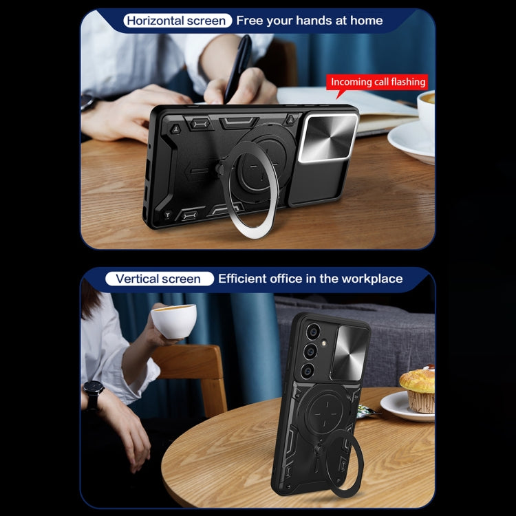 For Samsung Galaxy S23 FE 5G CD Texture Sliding Camshield Magnetic Holder Phone Case(Blue)