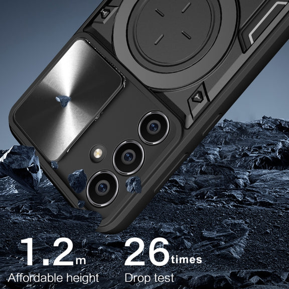For Samsung Galaxy S23 FE 5G CD Texture Sliding Camshield Magnetic Holder Phone Case(Silver)