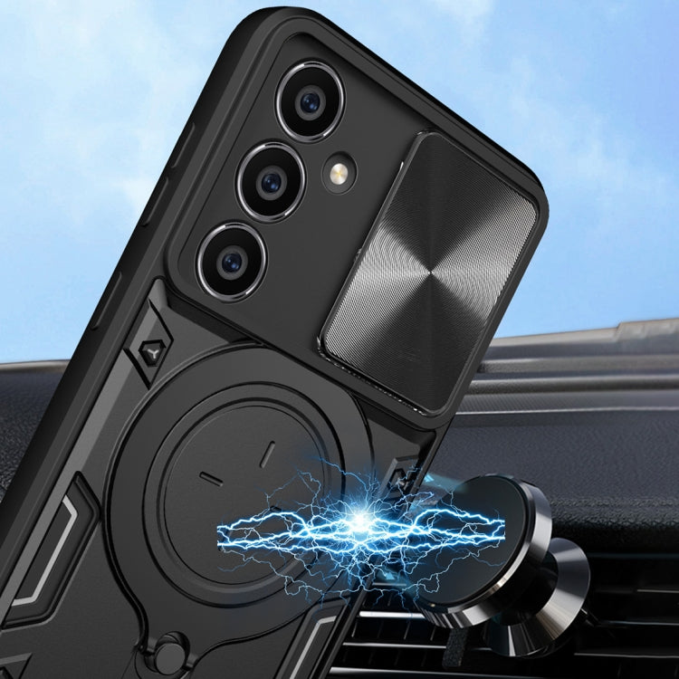 For Samsung Galaxy S23 FE 5G CD Texture Sliding Camshield Magnetic Holder Phone Case(Silver)