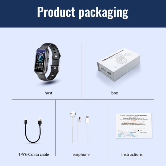 JNN S16 Smart HD Noise Reduction Bluetooth MP3 Voice Control Recording Bracelet, Memory:16GB