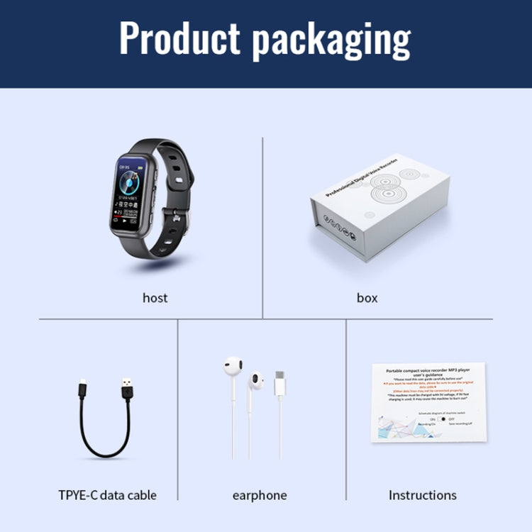 JNN S16 Smart HD Noise Reduction Bluetooth MP3 Voice Control Recording Bracelet, Memory:32GB
