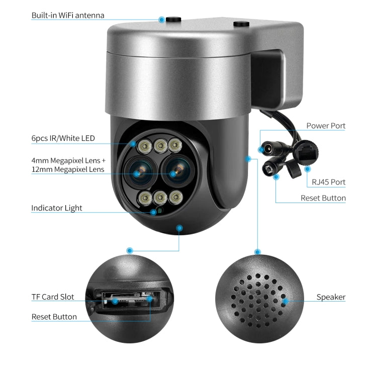 ESCAM G03 2x4MP Dual Lens Zoom 8X Dual Light Source WiFi Camera Support Two-way Voice & Motion Detection(AU Plug)