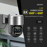 ESCAM G03 2x4MP Dual Lens Zoom 8X Dual Light Source WiFi Camera Support Two-way Voice & Motion Detection(AU Plug)