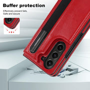 For Samsung Galaxy Z Fold5 Full Coverage Fold Double Buckle PU Phone Case with Pen Slots(Red)