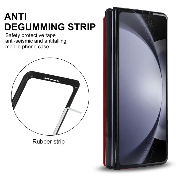 For Samsung Galaxy Z Fold5 Full Coverage Fold Double Buckle PU Phone Case with Pen Slots(Red)