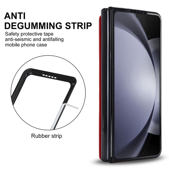 For Samsung Galaxy Z Fold5 Full Coverage Fold Double Buckle PU Phone Case with Pen Slots(Red)