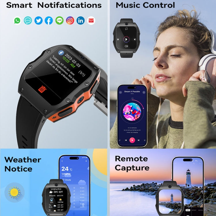 Model X 1.99 inch IP68 Water-resistant Android 9.0 4G Dual Cameras Matte Smart Watch, Specification:2GB+16GB(Black)
