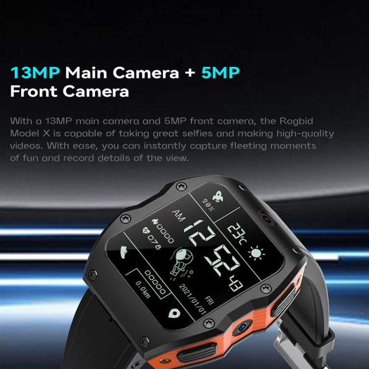 Model X 1.99 inch IP68 Water-resistant Android 9.0 4G Dual Cameras Matte Smart Watch, Specification:2GB+16GB(Black)