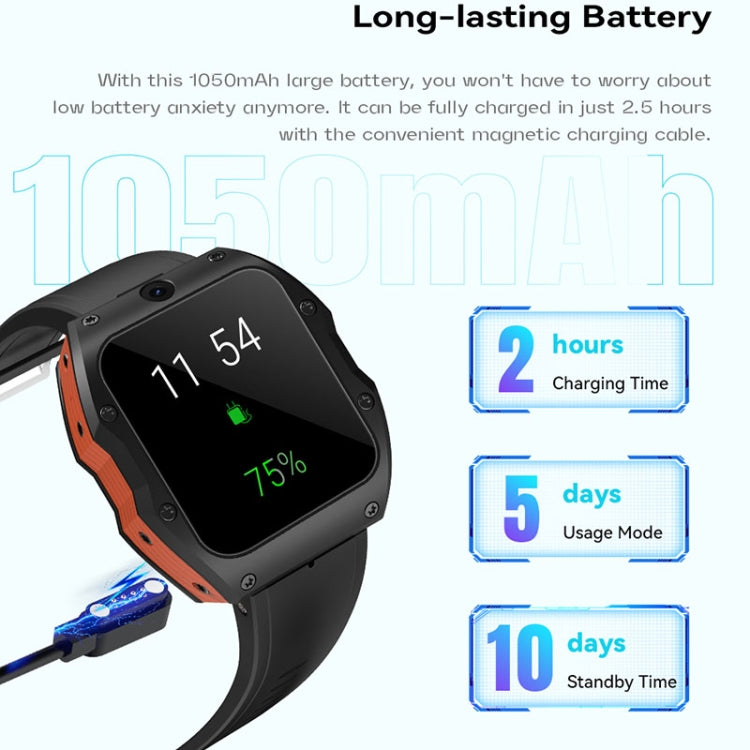 Model X 1.99 inch IP68 Water-resistant Android 9.0 4G Dual Cameras Matte Smart Watch, Specification:4GB+128GB(Black)