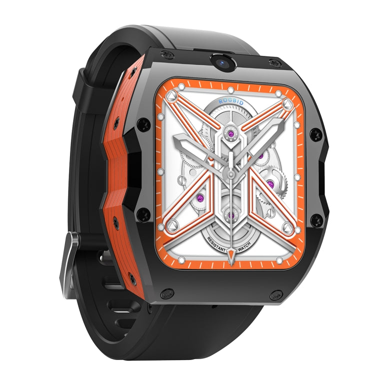 Model X 1.99 inch IP68 Water-resistant Android 9.0 4G Dual Cameras Ceramics Smart Watch, Specification:4GB+128GB(Black Orange)