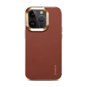 For iPhone 13 Pro Max Denior Cowhide Leather Plating Phone Case(Brown)