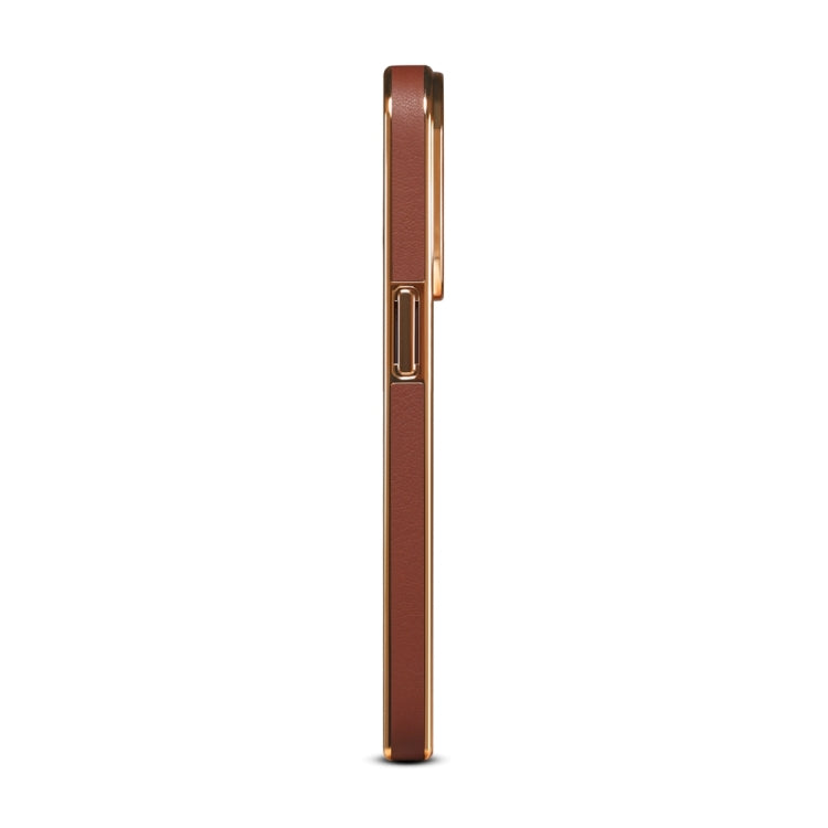 For iPhone 13 Pro Max Denior Cowhide Leather Plating Phone Case(Brown)