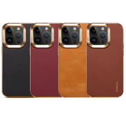For iPhone 13 Pro Max Denior Cowhide Leather Plating Phone Case(Brown)