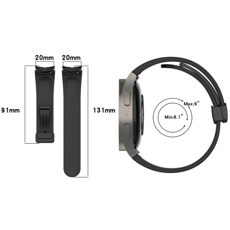 For Samsung Galaxy Watch 6 / 6 Classic Magnetic Folding Black Buckle Silicone Watch Band(Black)