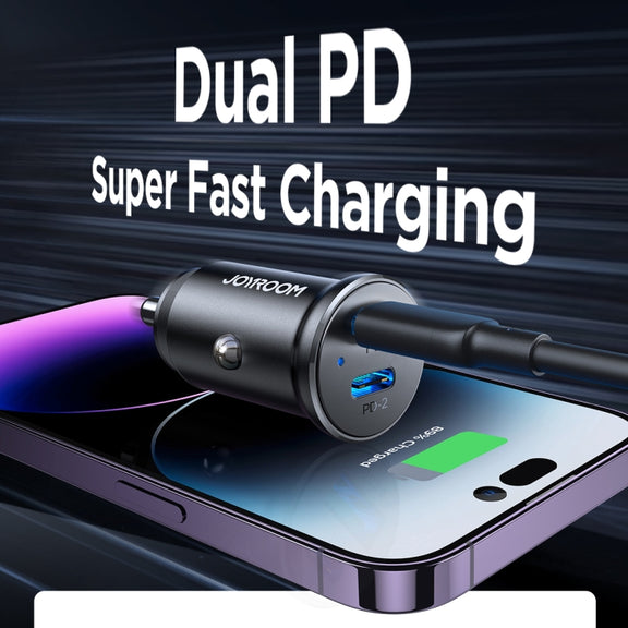 JOYROOM JR-CCN06 30W Dual PD Type-C Mini Metal Car Charger(Black)