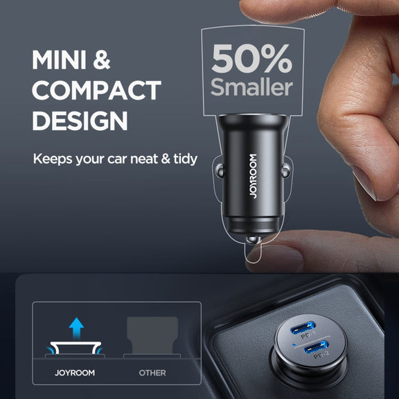 JOYROOM JR-CCN06 30W Dual PD Type-C Mini Metal Car Charger(Black)