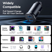 JOYROOM JR-CCN06 30W Dual PD Type-C Mini Metal Car Charger(Black)