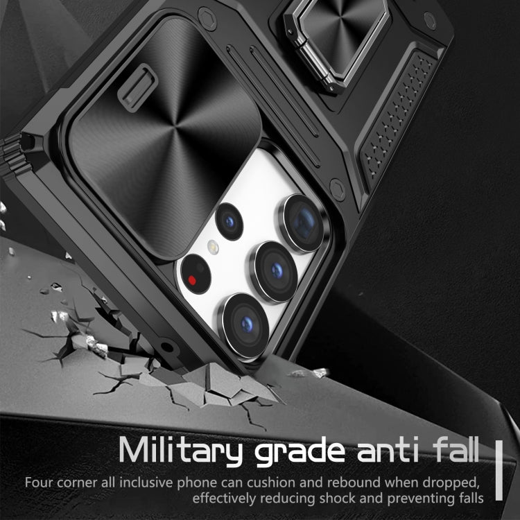 For Samsung Galaxy S23 Ultra 5G Camshield Robot TPU Hybrid PC Phone Case(Black)