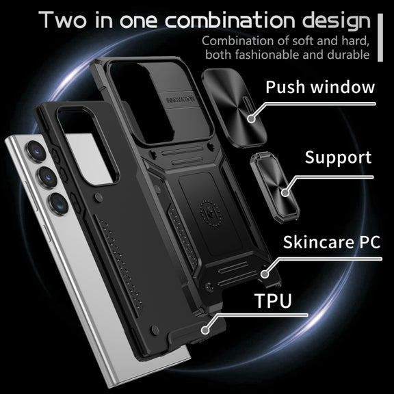 For Samsung Galaxy S23 Ultra 5G Camshield Robot TPU Hybrid PC Phone Case(Black)