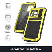 For iPhone 15 Pro Max R-JUST Shockproof Life Water-resistant Dust-proof Metal + Silicone Phone Case with Holder(Yellow)