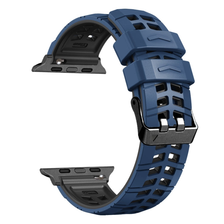 For Apple Watch Series 9 41mm Twill Dual-row Buckle Silicone Watch Band(Midnight Blue Black)