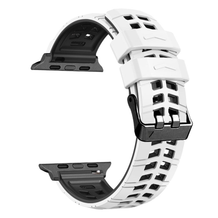 For Apple Watch Series 9 45mm Twill Dual-row Buckle Silicone Watch Band(White Black)
