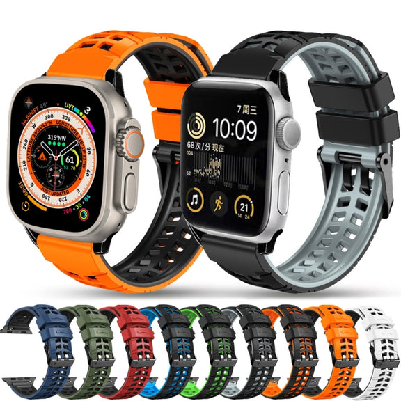 For Apple Watch Series 9 41mm Twill Dual-row Buckle Silicone Watch Band(Midnight Blue Black)