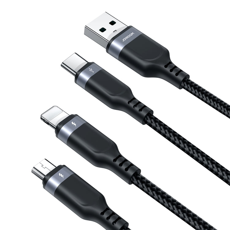 JOYROOM A18 3.5A USB to 8 Pin+USB-C/Type-C+Micro USB 3 in 1 Data Cable, Length:0.3m(Black)