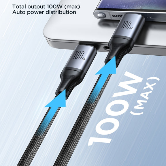JOYROOM A21 100W Type-C to Dual Type-C 2 in 1 Charging Cable, Length: 1.5m(Black)