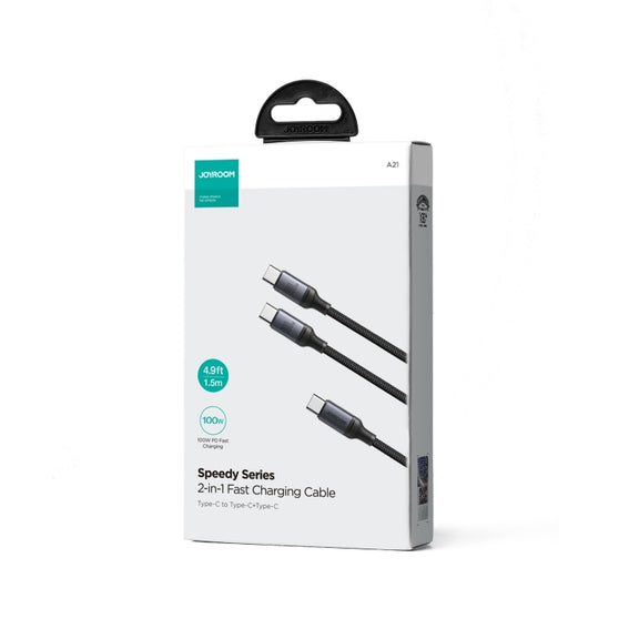 JOYROOM A21 100W Type-C to Dual Type-C 2 in 1 Charging Cable, Length: 1.5m(Black)