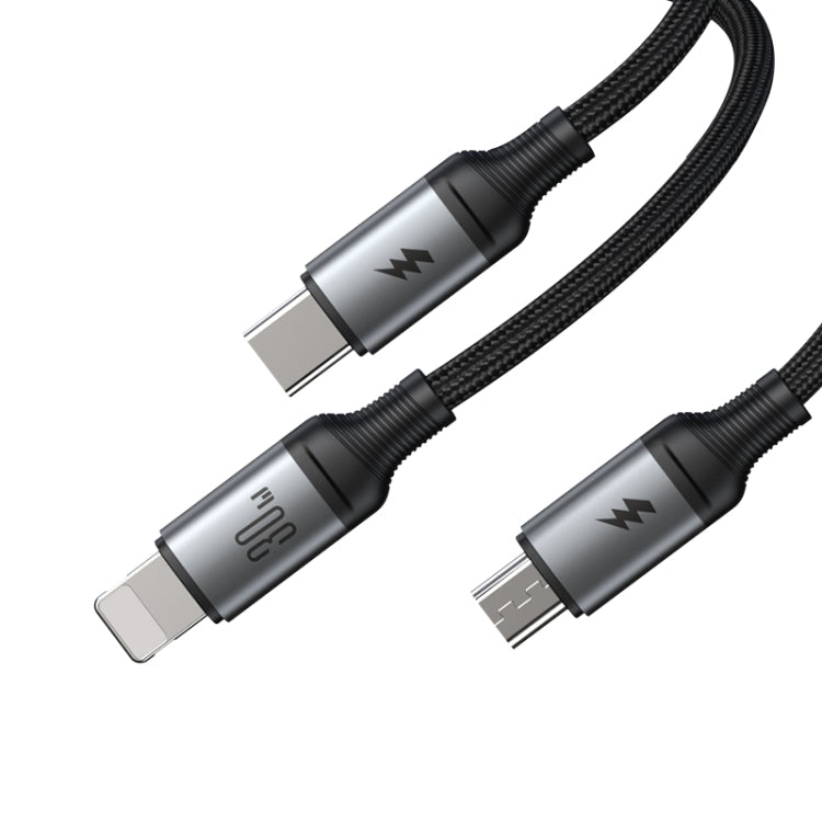 JOYROOM A21 30W Type-C to 8 Pin+Type-C+Micro USB 3 in 1 Charging Cable, Length: 1.2m(Black)