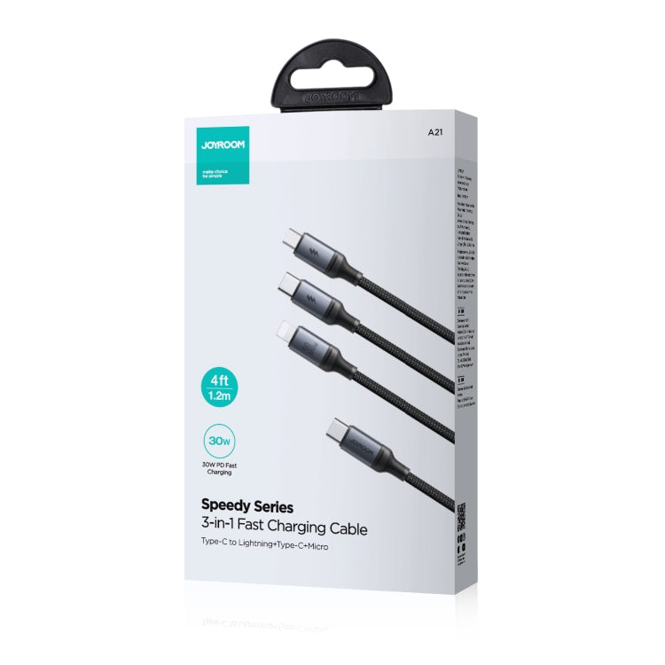 JOYROOM A21 30W Type-C to 8 Pin+Type-C+Micro USB 3 in 1 Charging Cable, Length: 1.2m(Black)