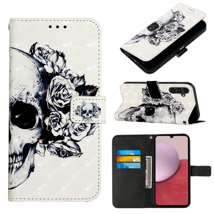 For Samsung Galaxy A15 3D Painting Horizontal Flip Leather Phone Case(Skull)
