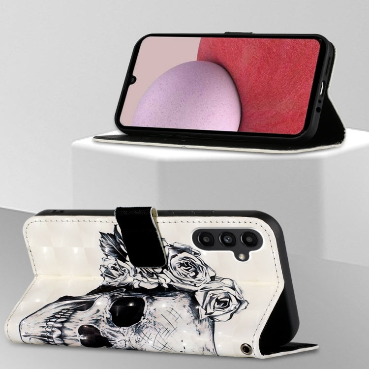 For Samsung Galaxy A15 3D Painting Horizontal Flip Leather Phone Case(Skull)