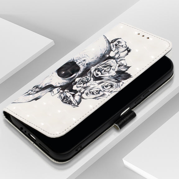 For Samsung Galaxy A15 3D Painting Horizontal Flip Leather Phone Case(Skull)