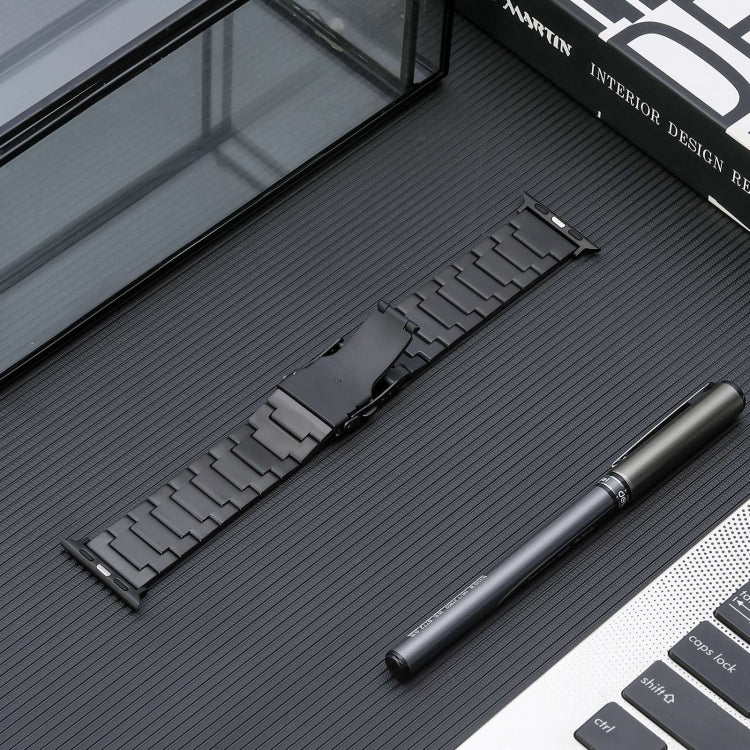 For Apple Watch Series 9 41mm Safety Buckle Titanium Steel Watch Band(Black)
