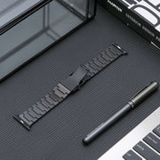 For Apple Watch Series 9 41mm Safety Buckle Titanium Steel Watch Band(Black)