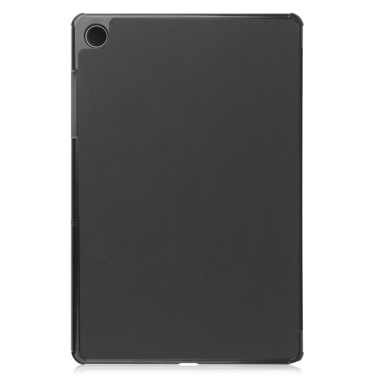 For Samsung Galaxy Tab A9 Custer Pure Color 3-Fold Holder Leather Tablet Case(Black)