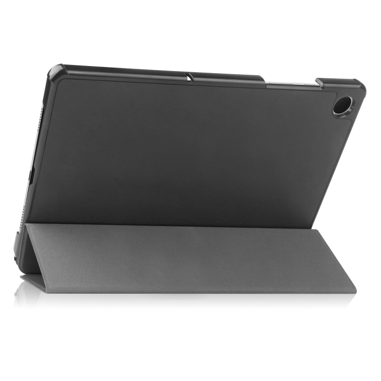 For Samsung Galaxy Tab A9 Custer Pure Color 3-Fold Holder Leather Tablet Case(Black)